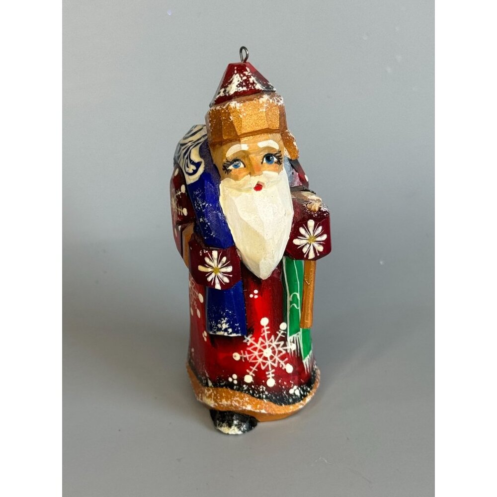 Mini Russian Ded Moroz Santa Ornament Hand Painted Wood Signed 3" - Picture 3 of 8